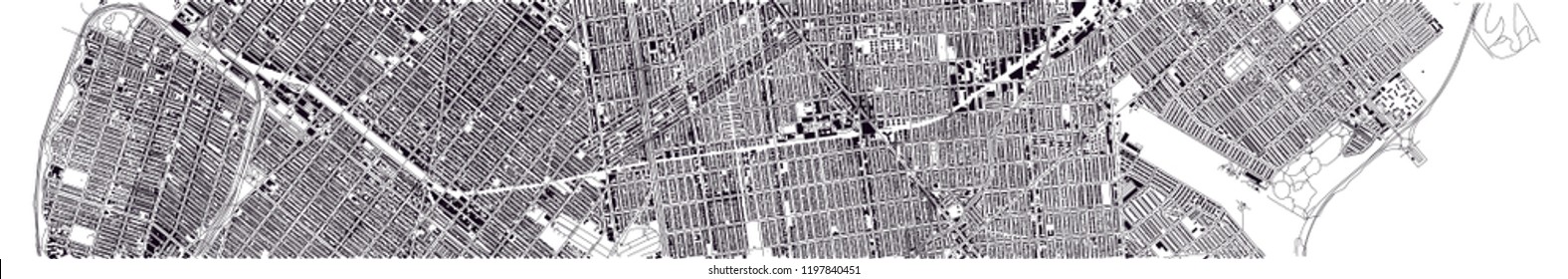 Brooklyn map, New York city, streets and district. City map. Usa