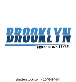 BROOKLYN, middle cut blue design word, typography illustration, t shirt graphics, white cloth.