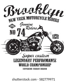 Brooklyn motorcycle typography, t-shirt graphics, vectors.