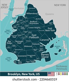 Brooklyn neighborhoods in New York, United States. Vector image