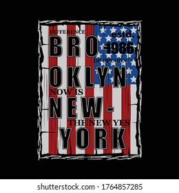 brooklyn, new york with abstract  usa flag graphic typography vector illustration vintage denim style for t shirt print