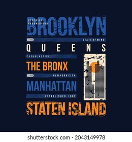 brooklyn, new york city, abstract graphic t shirt design, typography vector, illustration, casual style