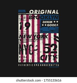 brooklyn, new york city with flag abstract graphic typography vector illustration denim vintage good for print t shirt