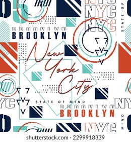 brooklyn new york city lettering, pattern seamless graphic illustration, typography vector, for casual t shirt print 