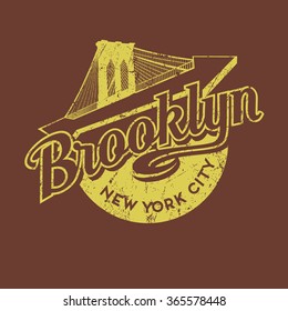 Brooklyn New York City retro vintage typography t-shirt,  poster, printing design. Brooklyn Bridge