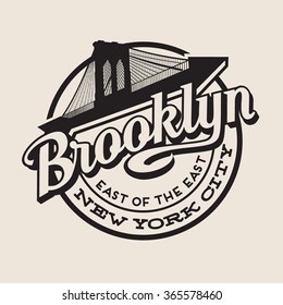 Brooklyn New York City Retro Vintage Typography T-shirt,  Poster, Printing Design. Brooklyn Bridge