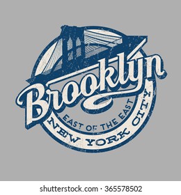 Brooklyn New York City retro vintage typography t-shirt,  poster, printing design. Brooklyn Bridge