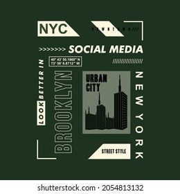 brooklyn, new york city, text frame, graphic t shirt design, typography vector, illustration, casual style