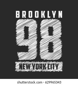 Brooklyn, New York City typography for design clothes, t-shirts, print, stamp. Number sport apparel graphics with hatched numeral. Vector illustration.
