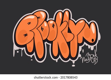Brooklyn New York City vector text. Graffiti style hand drawn lettering. Can be used for printing on t shirt and souvenirs. Posters, banners, cards, flyers, stickers. Street art design.