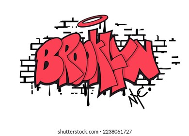 Brooklyn New York City vector text. Graffiti style hand drawn lettering. Can be used for printing on t shirt, posters, banners, cards, flyers, stickers. Street art design.