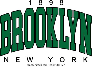 Brooklyn New York City Words Vector Illustration, design for clothes, green letters, varsity, slogan