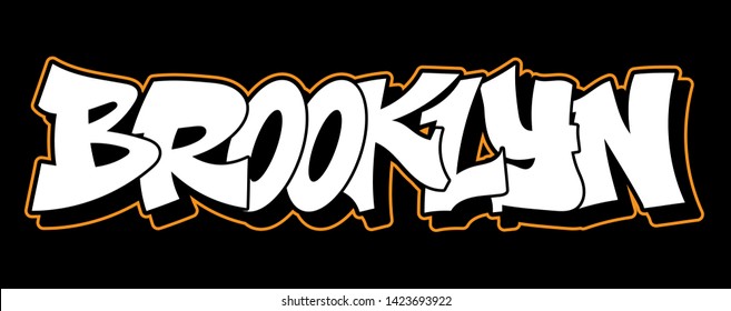 Brooklyn New York Graffiti decorative lettering vandal street art free wild style on the wall city urban illegal action by using aerosol spray paint. Underground hip hop vector illustration print