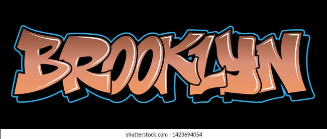 Brooklyn New York Graffiti decorative lettering vandal street art free wild style on the wall city urban illegal action by using aerosol spray paint. Underground hip hop vector illustration print