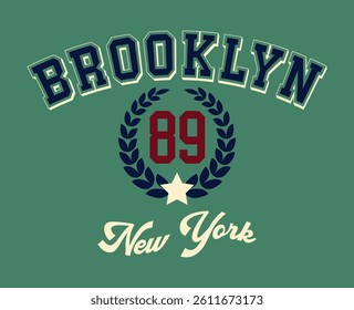 Brooklyn New York Retro College Varsity Graphic Logo Artwork Vector For T-shirt and Hoodie.