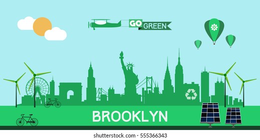 Brooklyn New York skyline vector design, green city concept