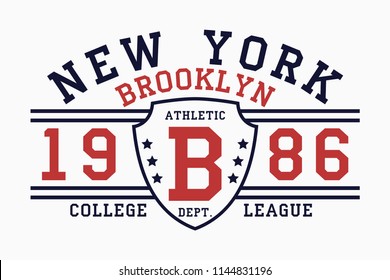 Brooklyn, New York slogan typography graphics for t-shirt. College print for apparel. Vector illustration.