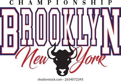 Brooklyn New York team bull baseball basketball logo sports slogan lettering Varsity University  USA team College Campus University Tshirt Graphic Fashion logo Trending Apparel Cute Emblem Slogan 
