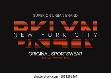 Brooklyn, New York t-shirt design. Typography graphics for BKLYN, NYC tee shirt. Print for apparel and sportswear. Vector illustration.