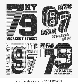 Brooklyn New York vintage t shirt stamp set. T-shirt print design. Printing and badge, applique, label t-shirts, jeans or casual wear. Vector illustration.