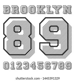 Brooklyn numbers t-shirt stamp. Minimal line design for t shirts applique, badge, label clothing, jeans, and casual wear. Vector illustration.