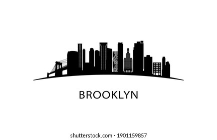 Brooklyn NY city skyline. Black cityscape isolated on white background. Vector banner.