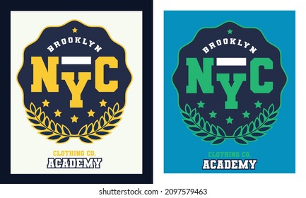 BROOKLYN NYC ACADEMY PRINT. Sporting Typography, T-shirt, Tanktop, Sweatshirt Hoodie Template and graphics, vectors.

