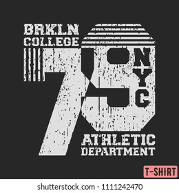Brooklyn NYC college t-shirt textured stamp. Designed for printing products, badge, applique, label clothing, t-shirts stamps, jeans and casual wear. Vector illustration.