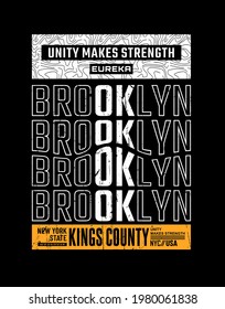 Brooklyn, NYC, modern and stylish typography slogan. Colorful abstract design with the grunge and the lines style. Vector illustration for print tee shirt, typography, poster and other uses. 