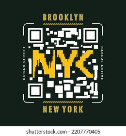 Brooklyn nyc QR code symbol typography, tee shirt graphic, printed design wall murals 