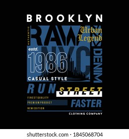 brooklyn, raw denim graphic vector typography text frame t shirt design