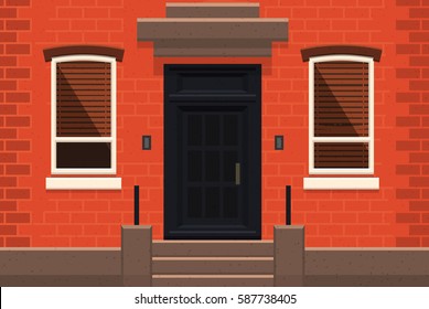Brooklyn Red brick apartment building. Flat vector illustration.