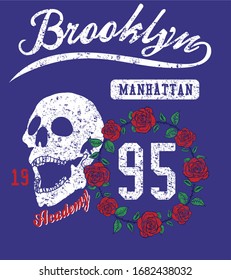 Brooklyn rose and skull graphic design vector art