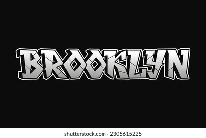 Brooklyn - single word, letters graffiti style. Vector hand drawn logo. Funny cool trippy word Brooklyn, fashion, graffiti style print t-shirt, poster concept