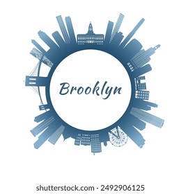 Brooklyn skyline with colorful buildings. Circular style. Stock vector illustration.