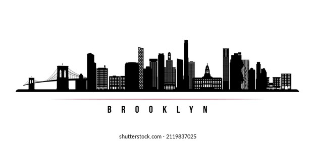 Brooklyn Skyline horizontaler Banner. Schwarz-Weiß-Silhouette von Brooklyn, NYC. Vektorvorlage für Ihr Design. 