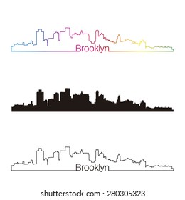 Brooklyn skyline linear style with rainbow in editable vector file