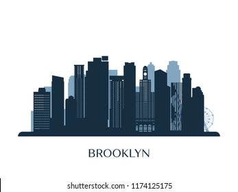 Brooklyn skyline, monochrome silhouette. Vector illustration.