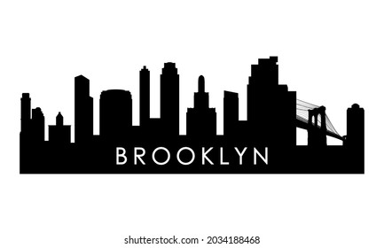 Silhouette de perfil de Brooklyn. Diseño de la ciudad de Brooklyn Negra aislado de fondo blanco. 