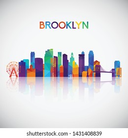 Brooklyn skyline silhouette in colorful geometric style. Symbol for your design. Vector illustration.