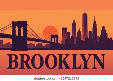 O horizonte do Brooklyn ao pôr do sol oferece uma vista deslumbrante da cidade, com a icônica Ponte do Brooklyn silhuetada contra as cores vibrantes do céu noturno.