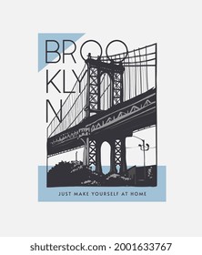 Brooklyn slogan with bridge silhouette vector illustration