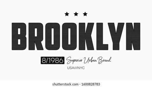 Brooklyn slogan t-shirt design with knitted texture. Typography graphics for New York tee shirt with knit text. Vector illustration.