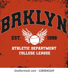 Brooklyn slogan typography graphics for t-shirt print design. College print for apparel. Varsity LA stamp. Vector illustration.