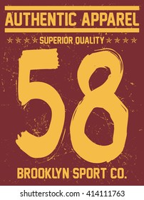  Brooklyn sport, authentic apparel, superior quality vector print and varsity. For t-shirt or other uses in vector.T shirt graphic