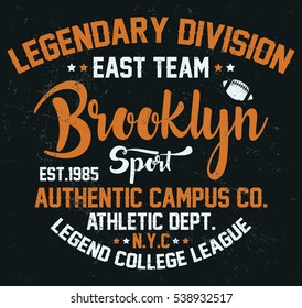 Brooklyn sport, legendary division, east team typography, t-shirt graphics, vectors