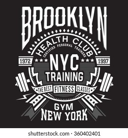 Brooklyn sport training typography, t-shirt graphics, vectors