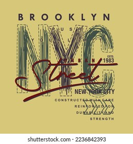 brooklyn street new york city t-shirt graphic design printing, typography, label, badge, emblem. vector illustration.