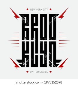 Brooklyn - Stylized poster, banner, flyer or postcard with inscription and lightnings on light background. Print for t-shirt or graphics on the theme of New York City, Brooklyn.