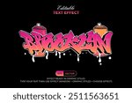 Brooklyn Text Effect Graffiti 3D Gradient Style. Editable Text Effect Vector Template.
